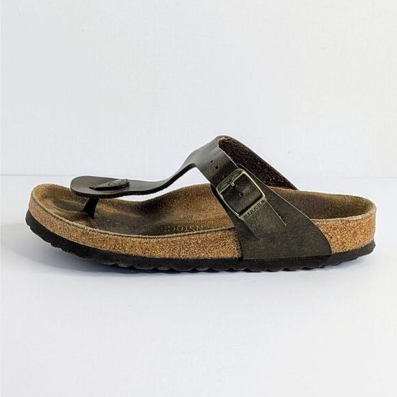 Birkenstock Sandals Gizeh Womens EU 37 Brown Metallic Slip On Thong Cork Leather - Picture 6 of 14
